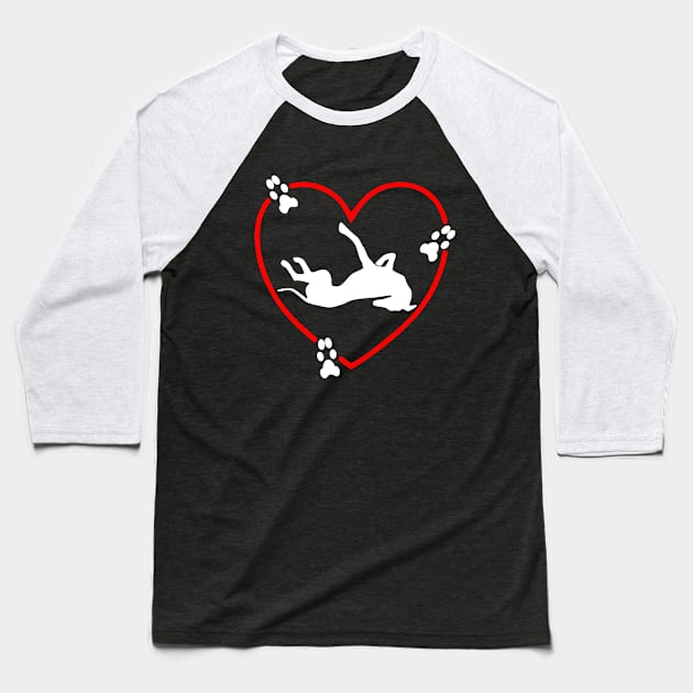 Roaching White Greyhound Red Love Heart Paw Prints Baseball T-Shirt by Greyt Graphical Greyhound